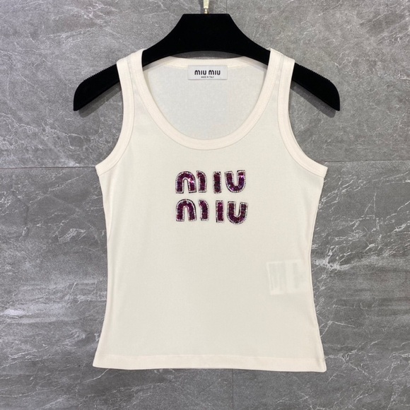Miu Miu Tops - Miu Miu Cream Tank Top with Purple Accents